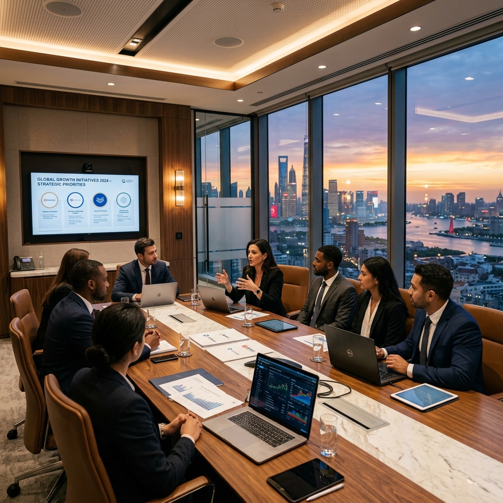 글로벌 비즈니스 전략 회의 현장